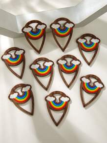 10pcs Rainbow Colored Hollow Out Teardrop Shaped Wooden Beads For Diy Jewelry Making - Multicolor - View 5