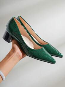 Women's Pointed Stone-Patterned Red 4cm High Heels, Chunky Heel Green Pumps, Navy Blue Low-Cut Casual Shoes With A Superior Look For Autumn