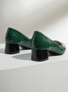 Women's Pointed Stone-Patterned Red 4cm High Heels, Chunky Heel Green Pumps, Navy Blue Low-Cut Casual Shoes With A Superior Look For Autumn