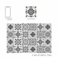 24pcs Retro Black/White/Grey Flower Tile Stickers For Kitchen & Oil-Proof Wall Decals For Home Decor, Wall Tile Improvement, 15x15cm - Black and White - View 7