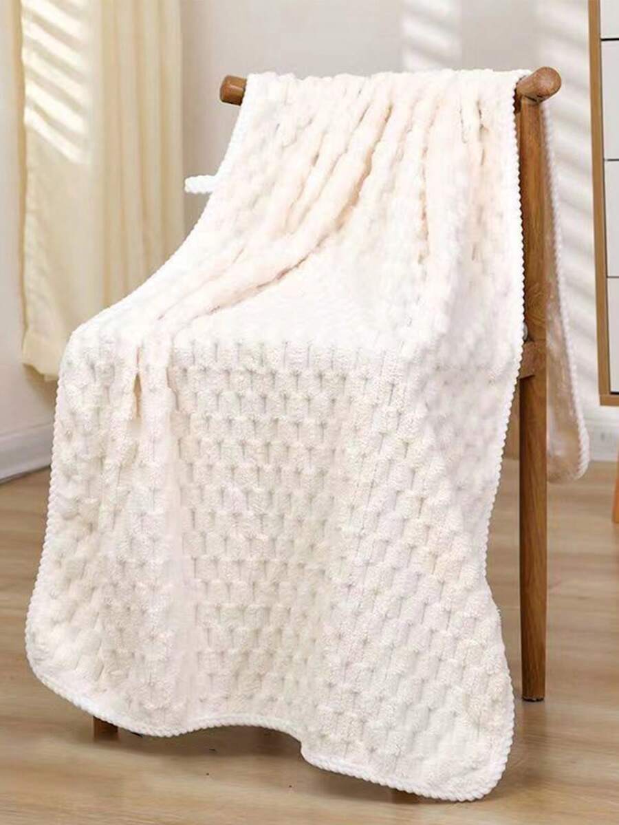 1pc Coral Fleece Towel Thin Striped, Multiple-Purpose Towel For Bath, Kitchen, Hand, Coral Fleece - White - View 1
