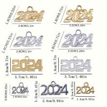 2024新年10/12入組復古紀念合金吊墜,年份魅力吊墜diy手工藝品,適用於製作項鍊手鐲 - 彩色 - 查看 3