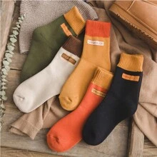 5 pairs of socks women's mid-tube stockings Autumn and winter plus fleece thickened letter wool socks warm towel socks ins suitable for daily use - Multicolor - View 2