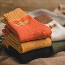 5 pairs of socks women's mid-tube stockings Autumn and winter plus fleece thickened letter wool socks warm towel socks ins suitable for daily use - Multicolor - View 3