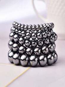 1條半貴石單圈圓珠手鏈,能量石手鏈,男士飾品 - 黑色 - 查看 1