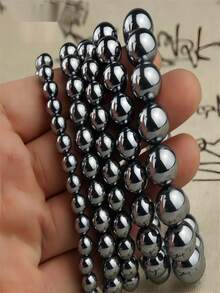 1條半貴石單圈圓珠手鏈,能量石手鏈,男士飾品 - 黑色 - 查看 2