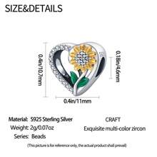 1 pièce Pendentif en zirconia en forme de tournesol en argent 925, avec des perles décoratives et une rallonge de chaîne détachable pour les accessoires de bracelet des femmes, Saint-Valentin