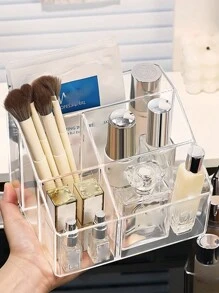 1pc Transparent Makeup Brush Cosmetic Desktop Storage Box - Clear - View 1
