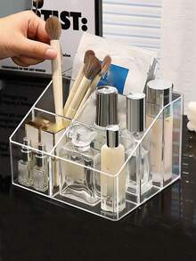 1pc Transparent Makeup Brush Cosmetic Desktop Storage Box - Clear - View 2
