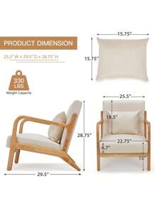 YODOLLA Armchair Accent Chairs For Living Room, Modern Reading Chair With Wooden Arm - 白色 - 查看 6