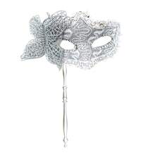 (1pc) Handheld Dragon Pattern Butterfly Masquerade Mask - Silver - View 1