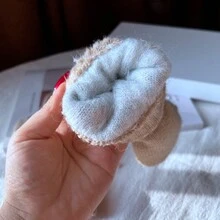 女士冬季羊毛混紡針織手套,雙層設計,內裡有毛絨絨,厚實和保暖,聖誕假期手套 - 卡其色 - 查看 4