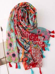 1條簡約印花圍巾,新款波西米亞風格多彩幾何菱形印花長巾,春夏季節、柔軟質感,防曬 - 彩色 - 查看 3