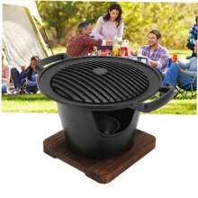 Japanese Style Single-Person Bbq Grill, Mini Alcohol Stove, Non-Stick Pan, Charcoal Grilled Meat Plate For Home, Outdoor, Camping - Black - View 1