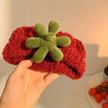 可愛紅色草莓絨面臉部毛巾頭帶,適用於女性面膜、化妝、髮飾配件 - 彩色 - 查看 3