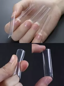 500入組透明指甲藝術No-C半覆蓋XXL水管款式指甲貼，壓花式假指甲，指甲用品 - 無色 - 查看 2