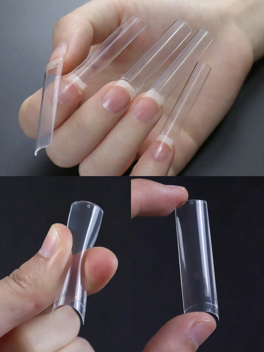 500入組透明指甲藝術No-C半覆蓋XXL水管款式指甲貼，壓花式假指甲，指甲用品