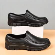 Plus Size Slip-On Driving Shoes, Anti-Skid Chef Shoes, Men's Casual Leather Shoes For All Seasons - Black - View 5