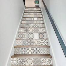 6pcs/Set Nordic Style Grey Flower Tile Staircase Decorative Wall Sticker