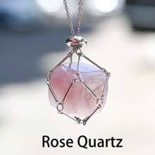 天然水晶原石網袋編織吊墜紫晶,綠松石玉調節金屬竹項鍊 - 彩色 - 查看 5