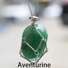 天然水晶原石網袋編織吊墜紫晶,綠松石玉調節金屬竹項鍊 - 彩色 - 查看 9