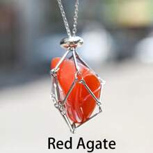 天然水晶原石網袋編織吊墜紫晶,綠松石玉調節金屬竹項鍊 - 彩色 - 查看 8