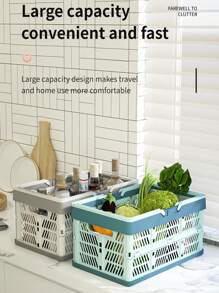 1pc Blue Foldable Storage Basket For Food, Snacks, Picnic, Shopping, Bathroom, Outdoor With Handle - Blue - View 3