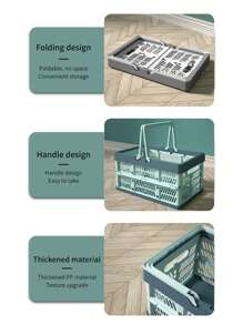 1pc Blue Foldable Storage Basket For Food, Snacks, Picnic, Shopping, Bathroom, Outdoor With Handle - Blue - View 10