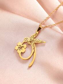 1入組不鏽鋼空心項鍊,設有鳥、花、兔吊墜,時尚復古的動物造型優雅別緻,適合作為禮物贈送 - 動物系列 - 查看 3