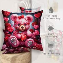 2Pcs Bear Rose Heart-Shaped Purple Valentine'S Day Throw Pillow Covers, Valentine'S Day Cute Mechanical Goth Cool Pillow Covers, Velvet 45*45Cm/18"*18" Decorative Cushion Covers, Suitable For Home Decoration Party Gifts Living Room/Bedroom/Sofa/Bed Decoration - Red - View 5