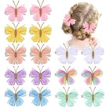 Oaoleer 16PCS 2" Butterfly Hair Clips For Girls, Colorful Tulle Hair Bows Little Butterfly Hair Pins Wedding Hair Accessories For Baby Toddler Infant Kid Girls Women Birthday Halloween Cosplay - bướm satin - Xem 2