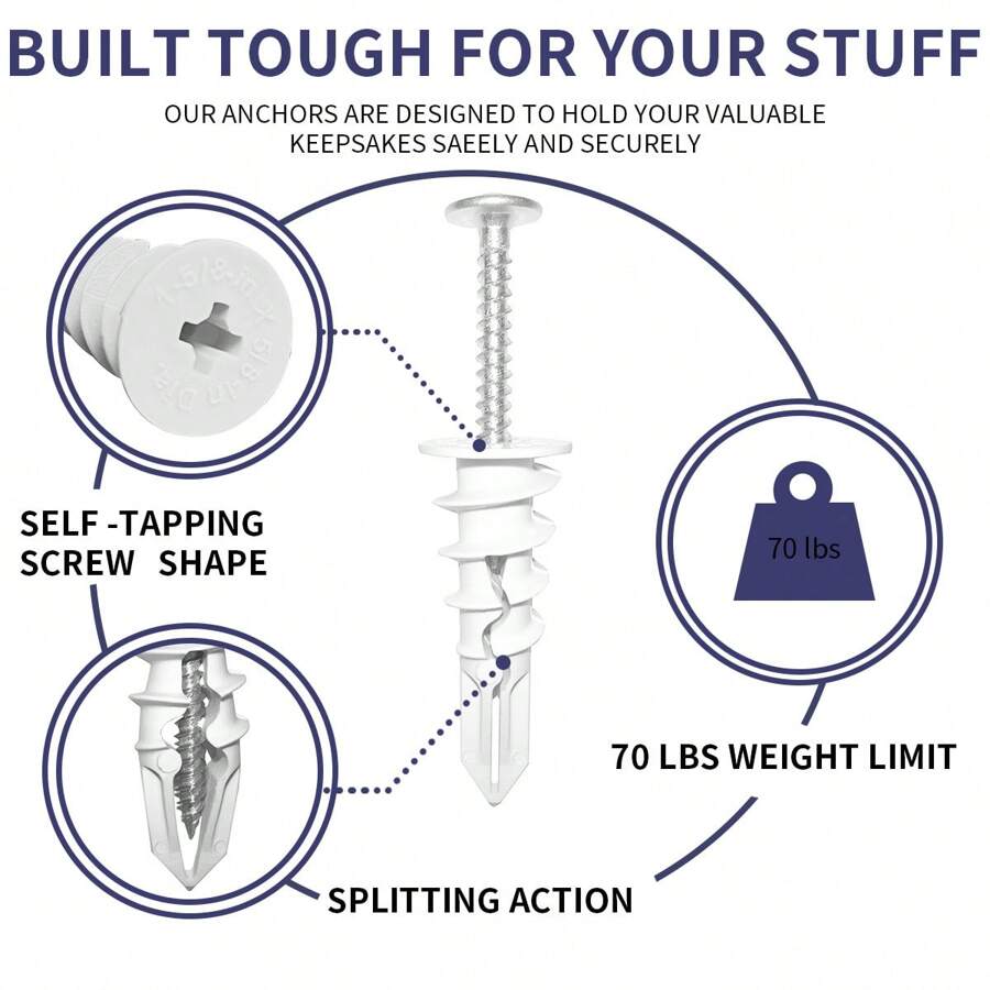 Self-Drilling Drywall Ribbed Anchors For Hanging And Installation - Silver - View 1