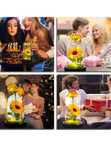 Sunflower Gift For Women, Charming LED Sunflower Lights, Glass Dome Artificial Sunflowers, Acrylic Lampshade, Eternal Sunflower Gift For Mother'S Day, Anniversary, Christmas, And Women - Yellow (acrylic + Plastic Bottom) - View 6
