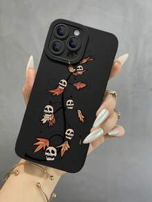 1入簡約防摔手機殼，配有骷髏和葉子印花，適用於 iPhone 15/15 plus/15pro/15promax 系列 - 彩色 - 查看 2
