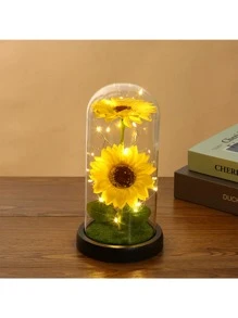 Sunflower Gift For Women, Charming LED Sunflower Lights, Glass Dome Artificial Sunflowers, Acrylic Lampshade, Eternal Sunflower Gift For Mother'S Day, Anniversary, Christmas, And Women - Yellow (acrylic + Plastic Bottom) - View 1