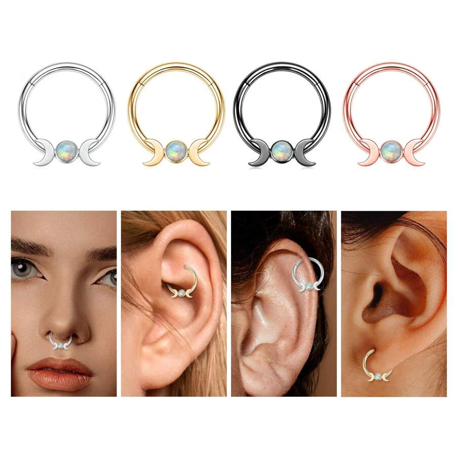 1 Miếng 16G Vòng mũi Vòng CZ Opal 316L Thép y tế Hoa tai Septum Bản lề Bộ phận Vòng Môi Xỏ lỗ tai Đồ trang sức , Vỏ sò Nhẫn , Xoắn ốc Nghiên cứu , Xuyên , Xuyên Giường đôi tiêu chuẩn , Hạt tai Septum Nhẫn - Bạc - Xem 1