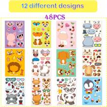 48pcs Animal Make A Face Stickers, Make You Own Cartoon Animal Mix And Match Stickers For Laptop Luggage Water Bottle, Cute Vinyl Waterproof Stickers For Party Favor Supplies Birthday Craft - Multicolor - View 2