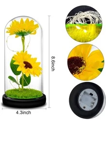 Sunflower Gift For Women, Charming LED Sunflower Lights, Glass Dome Artificial Sunflowers, Acrylic Lampshade, Eternal Sunflower Gift For Mother'S Day, Anniversary, Christmas, And Women - Yellow (acrylic + Plastic Bottom) - View 2
