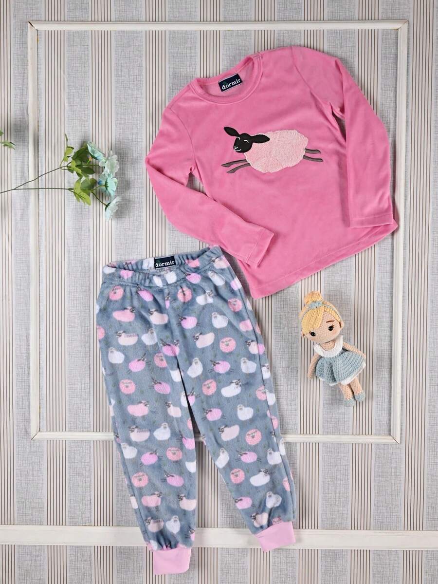 A DORMIR Conjunto de Pijama Camiseta Manga Larga y Pantalon Para Niña - Rosa - Ver 1
