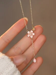 1個甜蜜櫻花設計的文學愛心風格s925純銀桃花杏花項鍊,情人節女友禮物 - 金色 - 查看 1