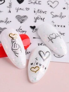 2入組情人節3d十字線貼花,黑色心形愛心設計英文字母3d粘貼移動,美甲貼紙貼紙 - 黑色 - 查看 8