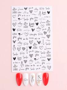 2入組情人節3d十字線貼花,黑色心形愛心設計英文字母3d粘貼移動,美甲貼紙貼紙 - 黑色 - 查看 6