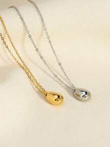 1pc European And American Style Fashionable Simple Stainless Steel Shiny Teardrop Pendant Necklace For Women, Perfect For Festival Gift And Daily Wearing