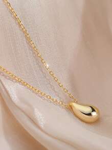 1pc European And American Style Fashionable Simple Stainless Steel Shiny Teardrop Pendant Necklace For Women, Perfect For Festival Gift And Daily Wearing