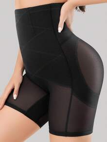 女士高腰臀部提升塑身短褲 - 黑色 - 查看 2