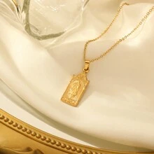 1入組簡約且時尚的18k鍍金不鏽鋼吊墜項鍊,男女均適合佩戴作為禮物贈送 - 聖母 - 查看 5