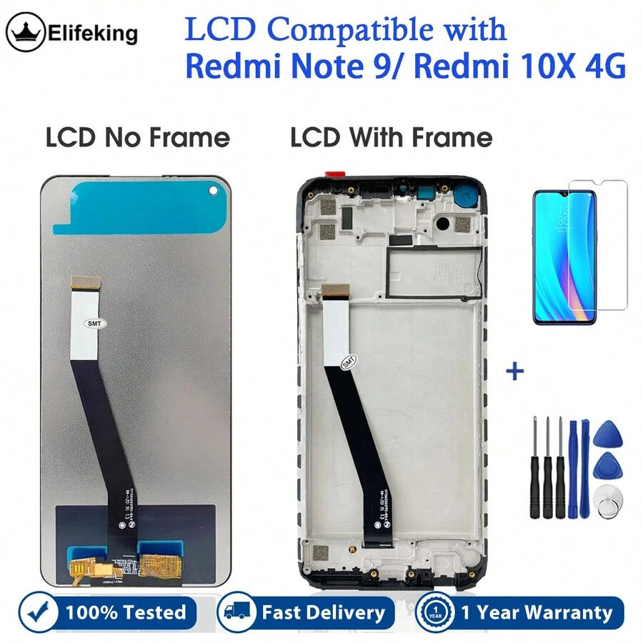 LCD顯示屏觸控屏組件，適用於小米Redmi Note 9 / Redmi 10x 4g 6.53英寸LCD M2003j15sg M2003j15sc - 黑色有框 - 查看 1