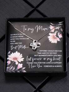 1入組『給我美麗的媽媽』鋯石愛結項鍊,送給媽媽的禮物,母親節禮物 - 彩色 - 查看 14