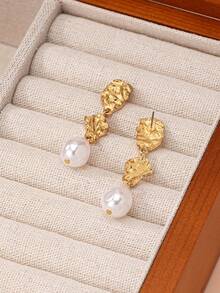 1對新奇有趣的珍珠臉形耳環,流行時尚女性日常配飾 - 金色 - 查看 3