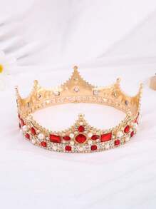 King Crowns For Men- Baroque Vintage Rhinestone Crystal Crown, Men'S Full Kings Crown For Theater Prom Party Tiaras - Red - View 2
